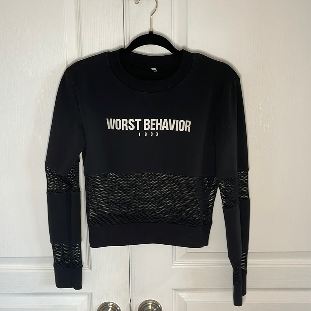 Worst Behavior 199X black crop top with mesh details Size M